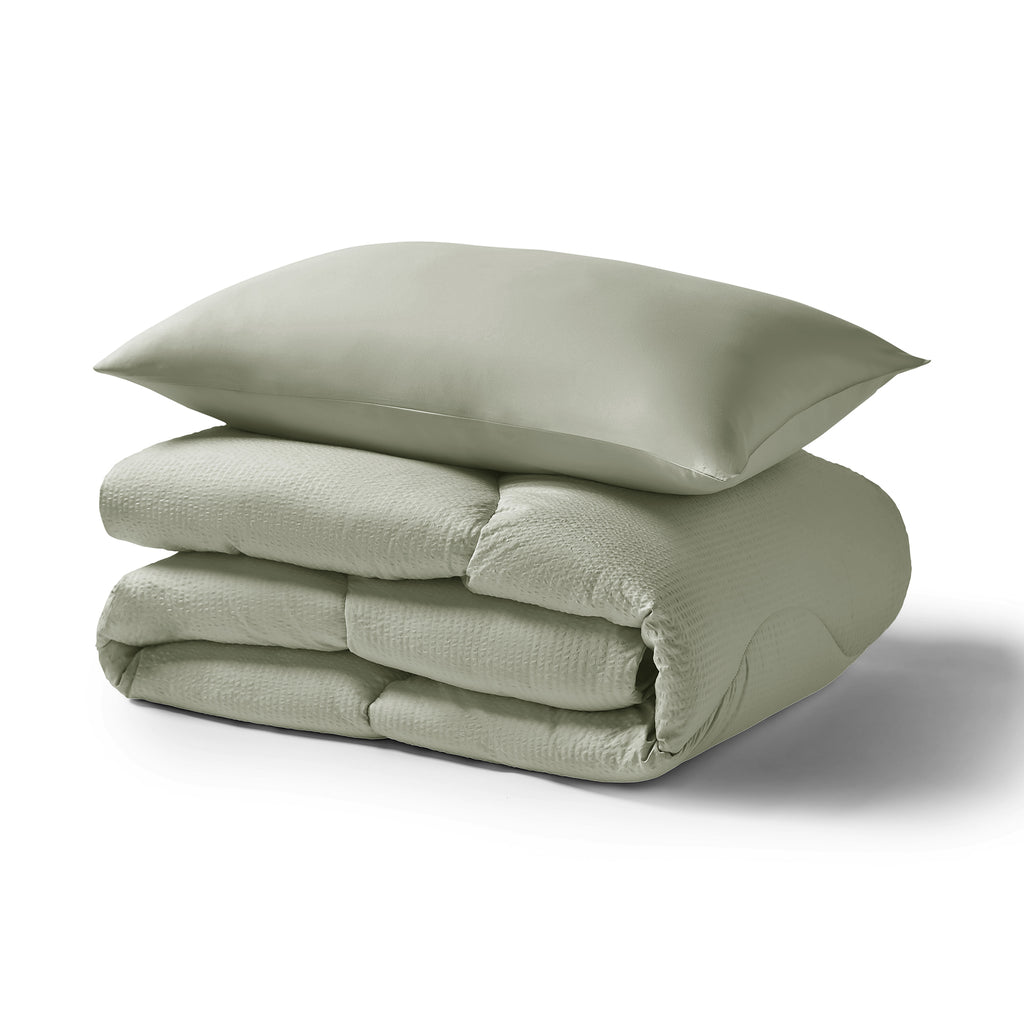 Night Lark® Seersucker Coverless Duvet Set Olive Green Single