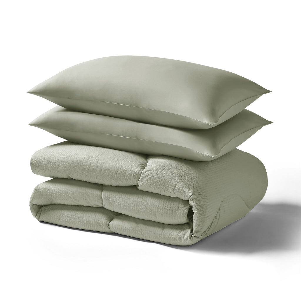 Night Lark® Seersucker Coverless Duvet Set Olive Green Double