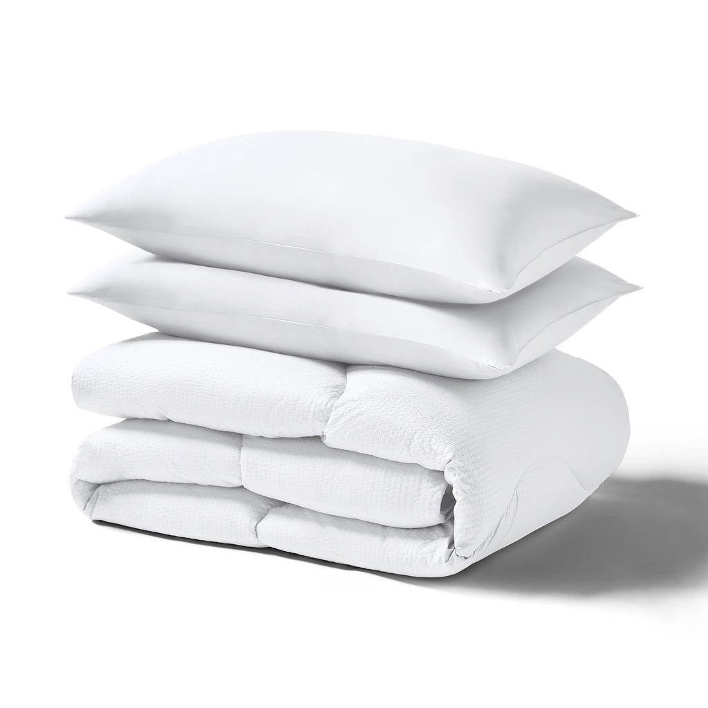 Night Lark/ Night Owl White Seersucker Coverless Duvet Bedding Set
