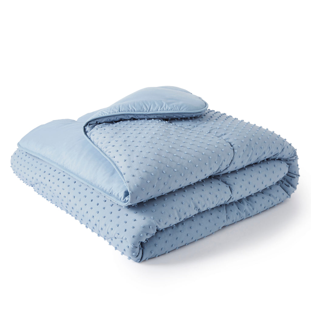 Night Lark/ Night Owl Tufted Dots Dusk Blue Coverless Duvet Bedding Folded Up