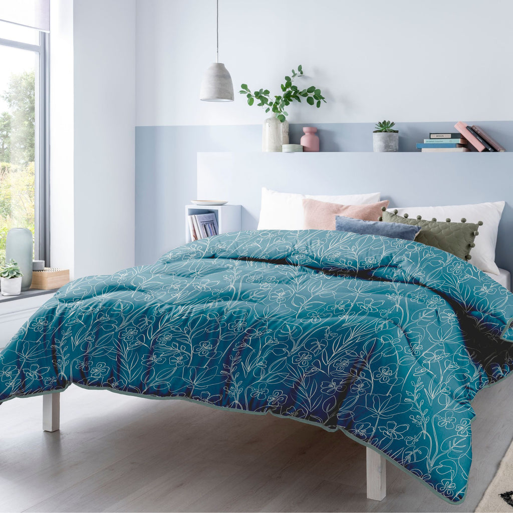 Night Lark® Monochrome Garden Coverless Duvet in Rich Teal lifestyle
